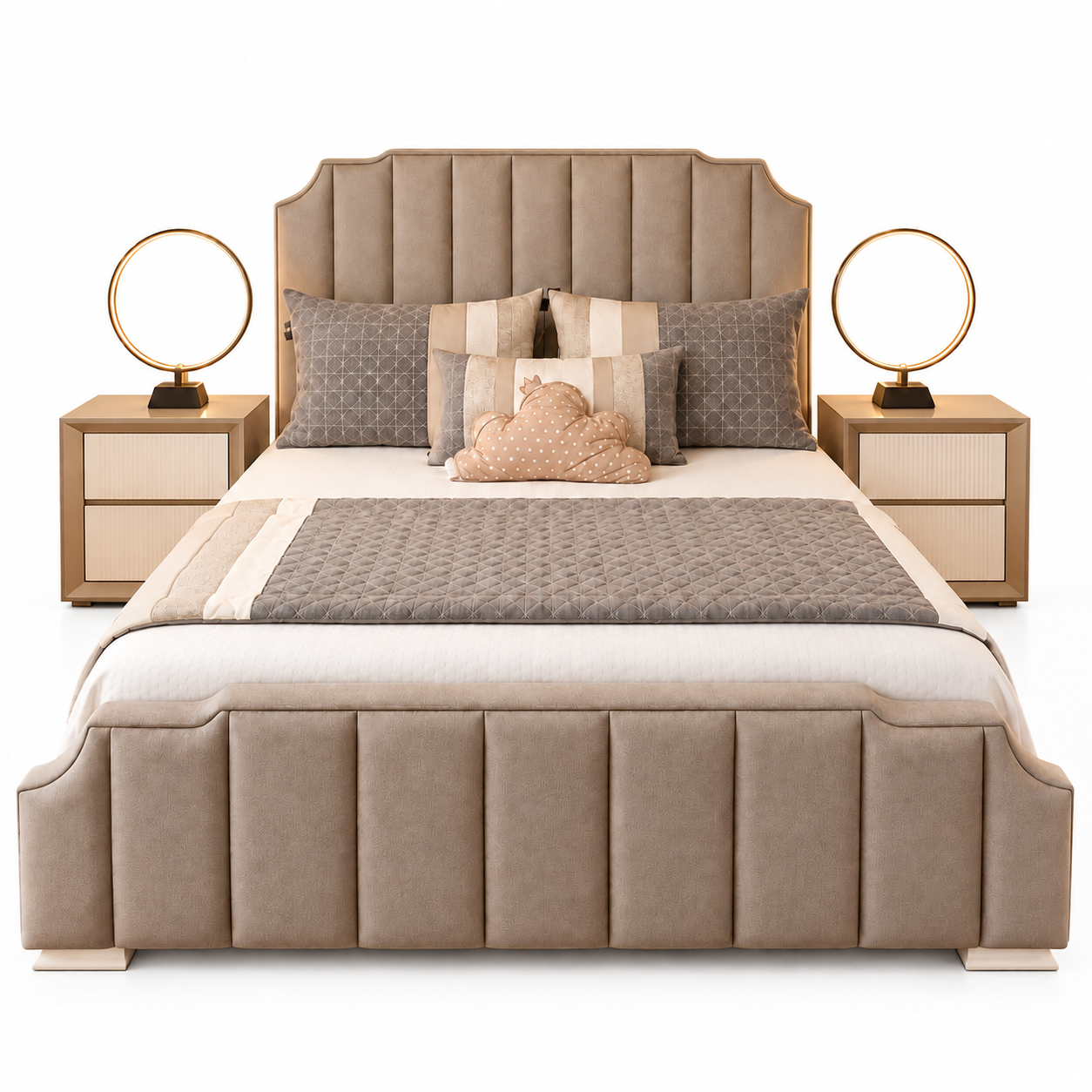 Dormitorio Taupe con Lámparas de Aro Dorado CAMA FIORELLA - Imagen 1