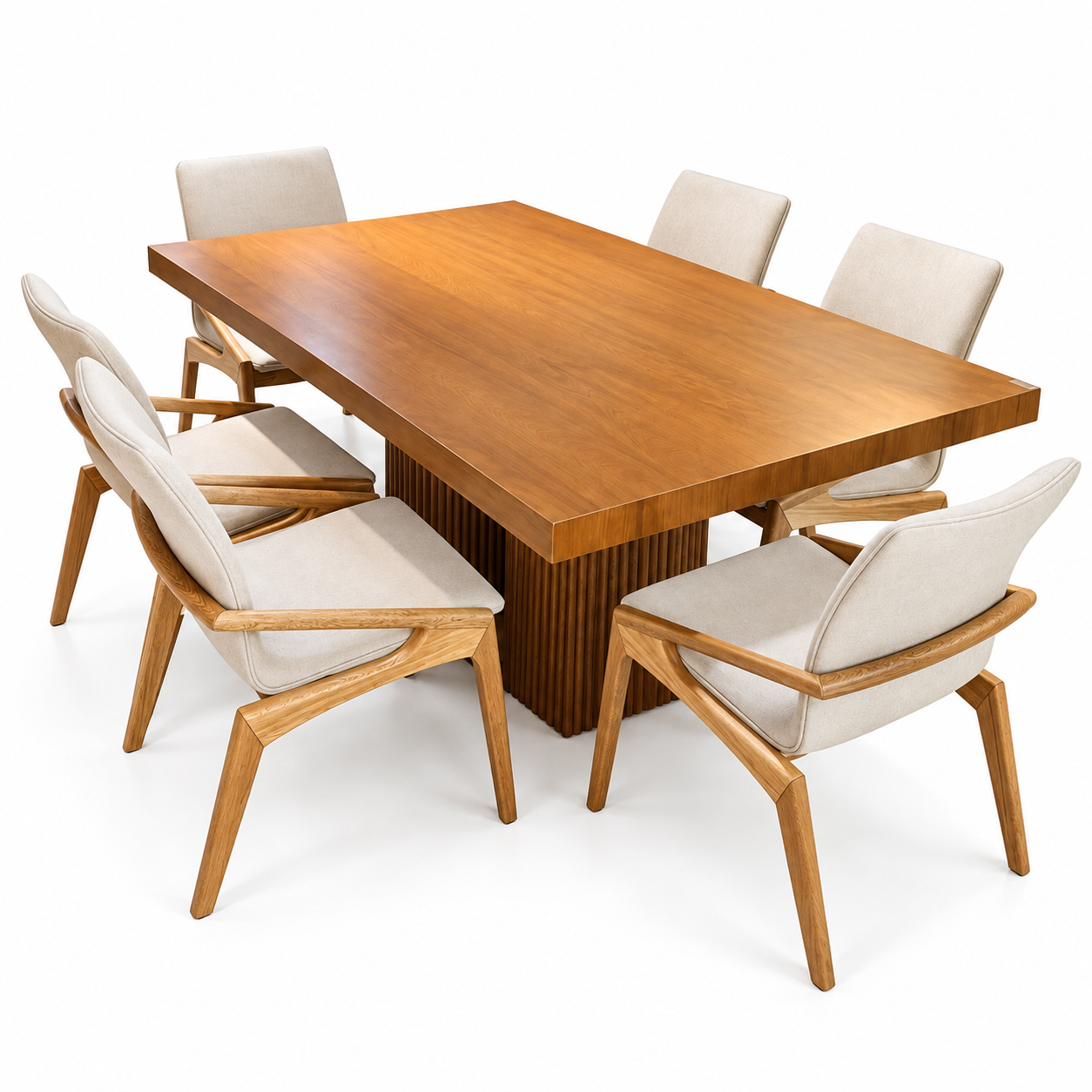 Mesa de comedor moderna con sillas beige COMEDOR BOREAL - Imagen 1